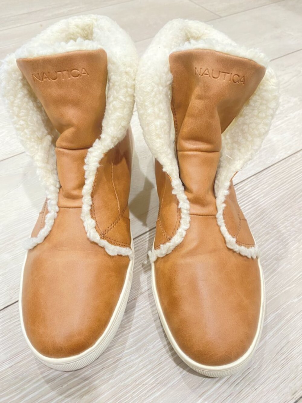 Nautica Keelen 2 High Top Sneaker Boots Faux Fur Lined Tan Size 8 - Picture 2 of 7
